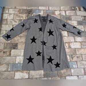 Relativity Gray Star Pattern Open Front Cardigan - Women's 1X
